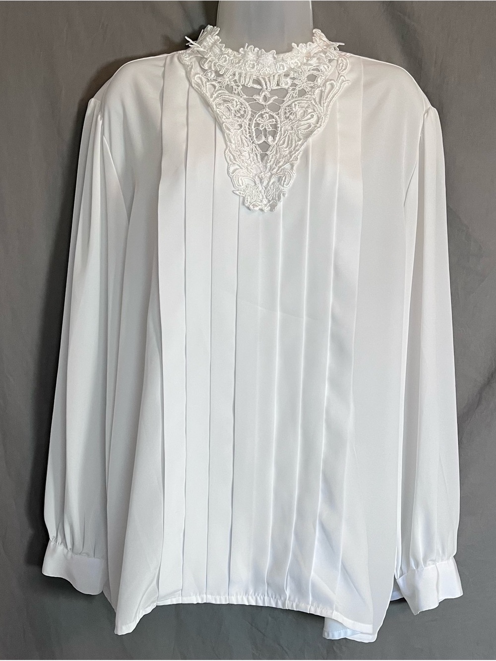 Vintage Worthington Lace Mock Neck Pleated Blouse White Plus 24W 80s
